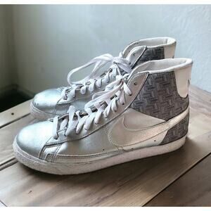 Nike Blazer SP High Top Silver Leather Sneakers Men 10 Shoes Tin man Metallic
